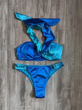 SHEIN Shiny Blue Teal Bikini Set